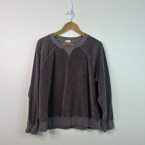 Pact Velour Sweatshirt XL Brown Organic Cotton Crewneck Lounge Pullover